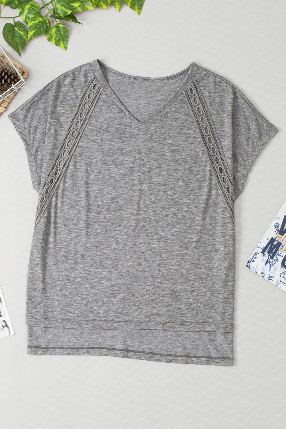 Heathered V-Neck Short Sleeve T-Shirt - Image 7