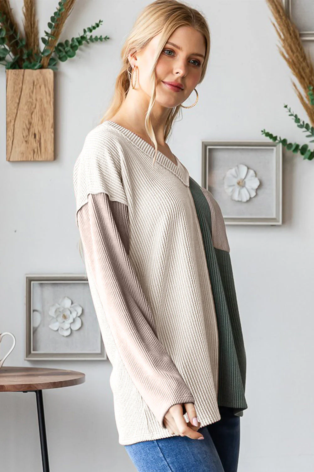 Heimish Color Block Exposed Seam Ribbed T-Shirt - Image 3