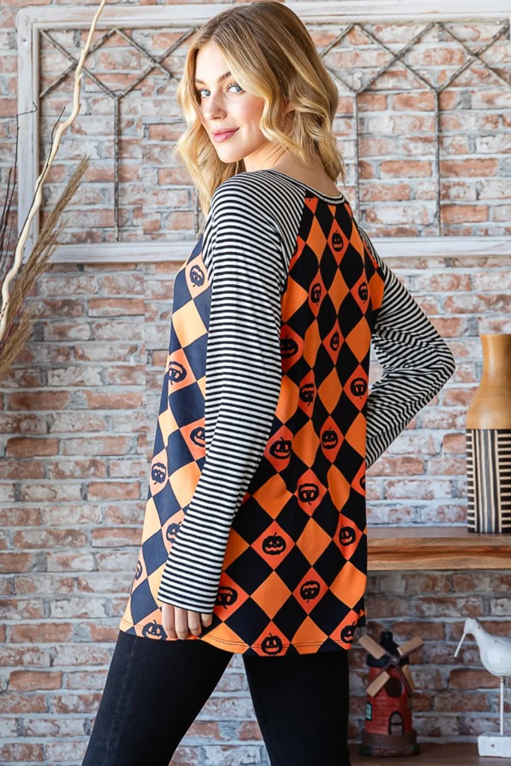 Heimish Full Size Checkered Contrast Striped Long Sleeve T-Shirt - Image 2