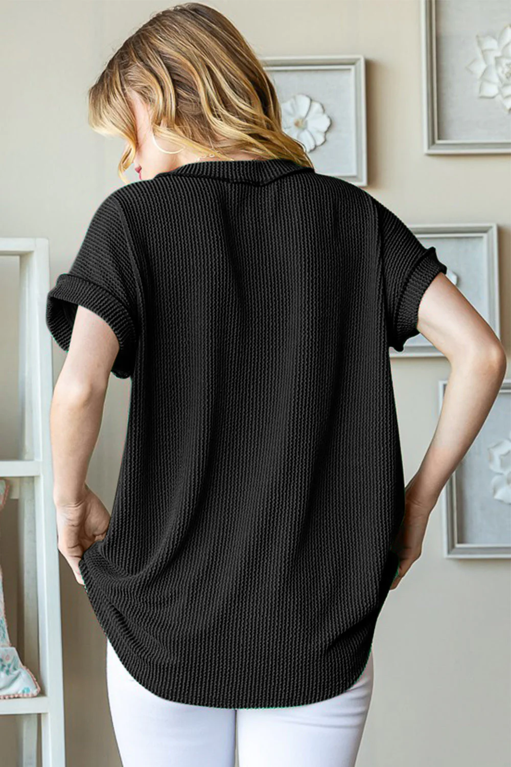 Heimish Full Size Front Pocket Short Sleeve Ribbed Top - Image 2