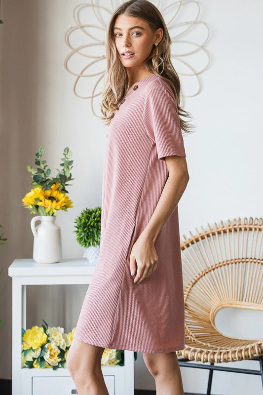 Heimish Full Size Solid Ribbed Mini Dress with Button Plus Size - Image 10
