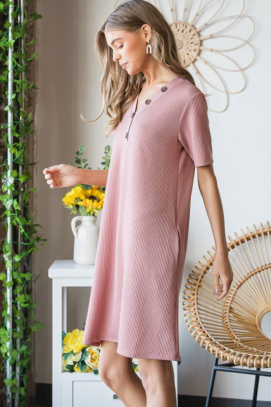 Heimish Full Size Solid Ribbed Mini Dress with Button Plus Size - Image 11