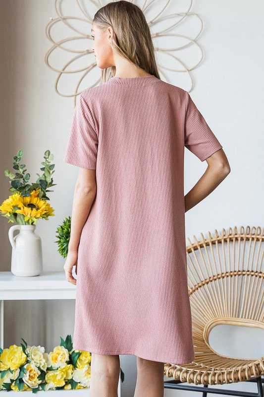 Heimish Full Size Solid Ribbed Mini Dress with Button Plus Size - Image 12