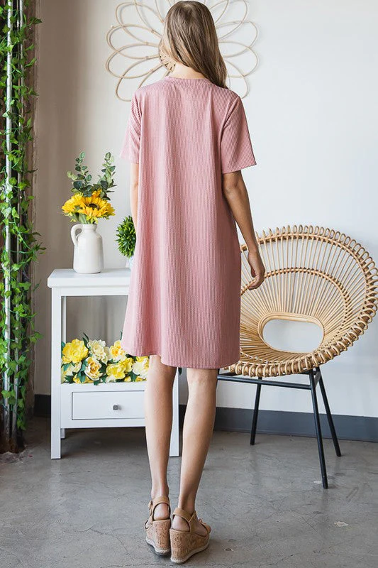 Heimish Full Size Solid Ribbed Mini Dress with Button Plus Size - Image 2