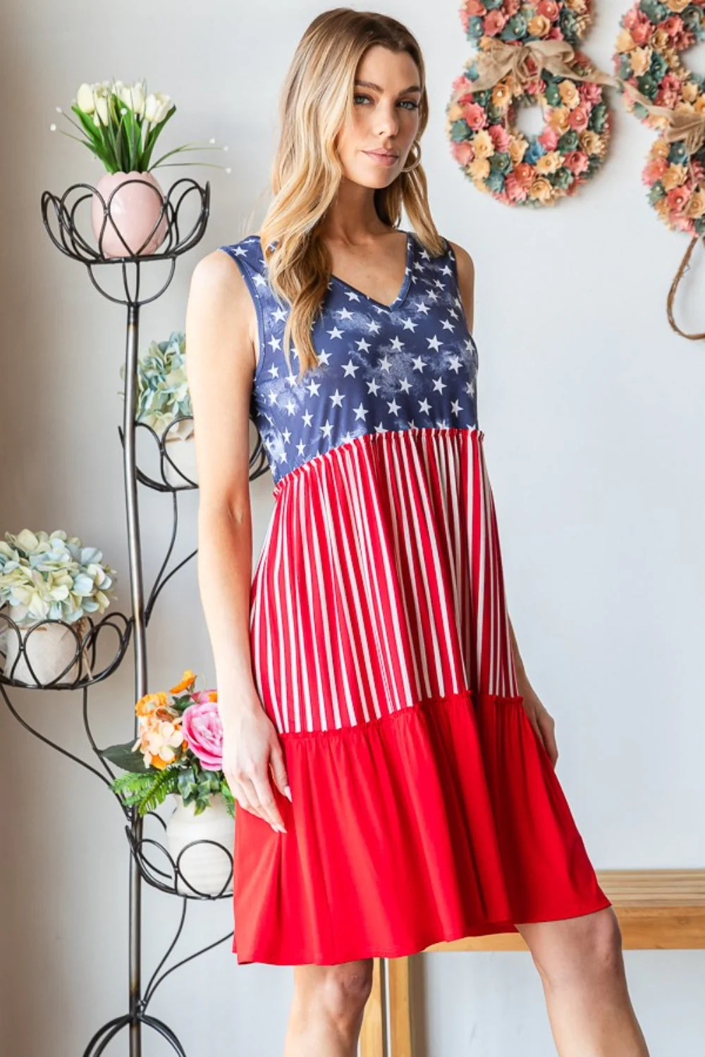 Heimish Full Size US Flag Theme Contrast Tank Dress - Image 4