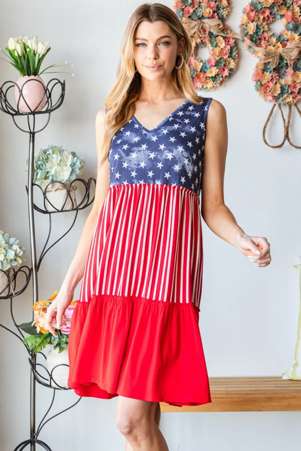 Heimish Full Size US Flag Theme Contrast Tank Dress - Image 6