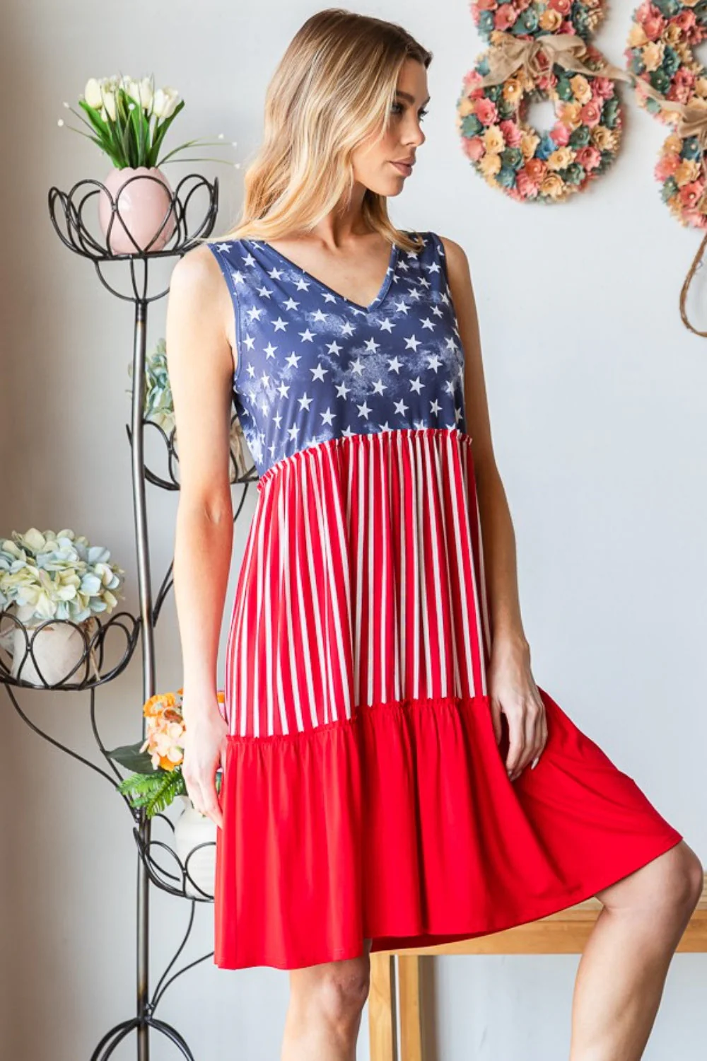 Heimish Full Size US Flag Theme Contrast Tank Dress - Image 7