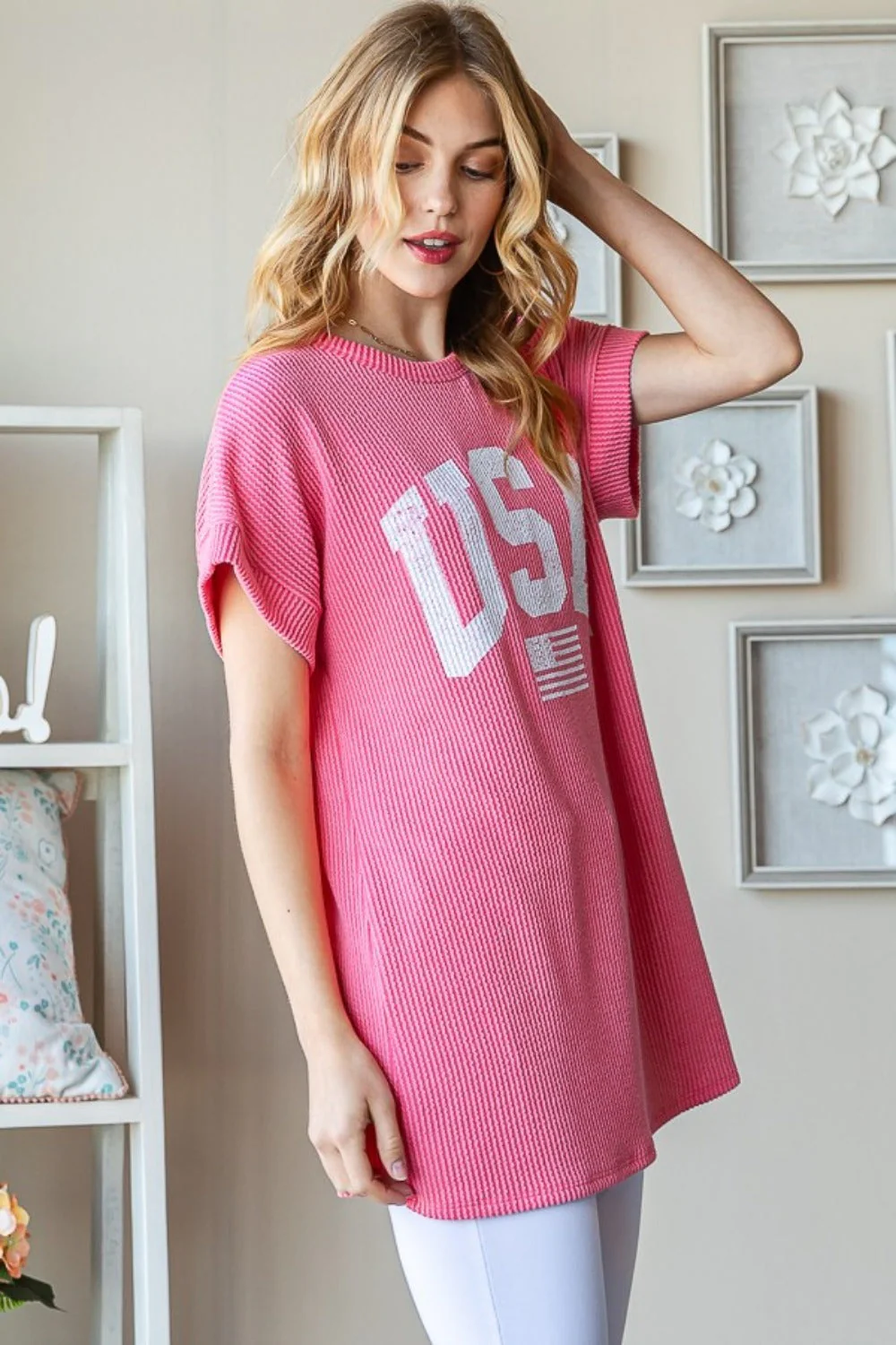 Heimish Full Size USA Graphic Short Sleeve Ribbed Top - Image 3