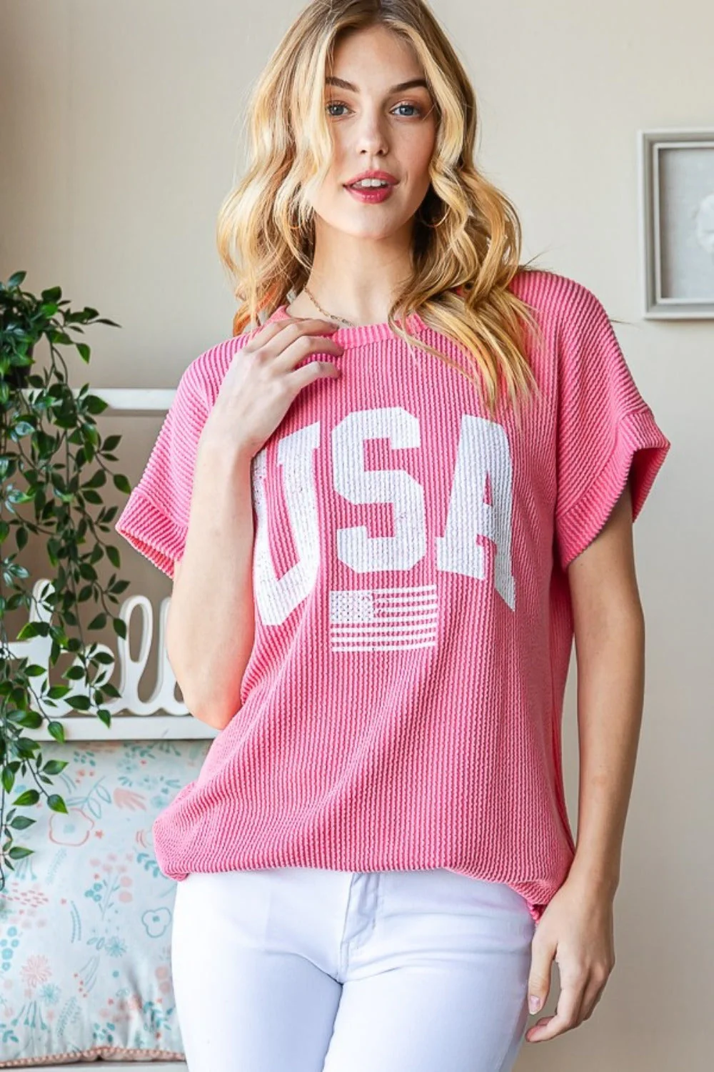 Heimish Full Size USA Graphic Short Sleeve Ribbed Top - Image 4