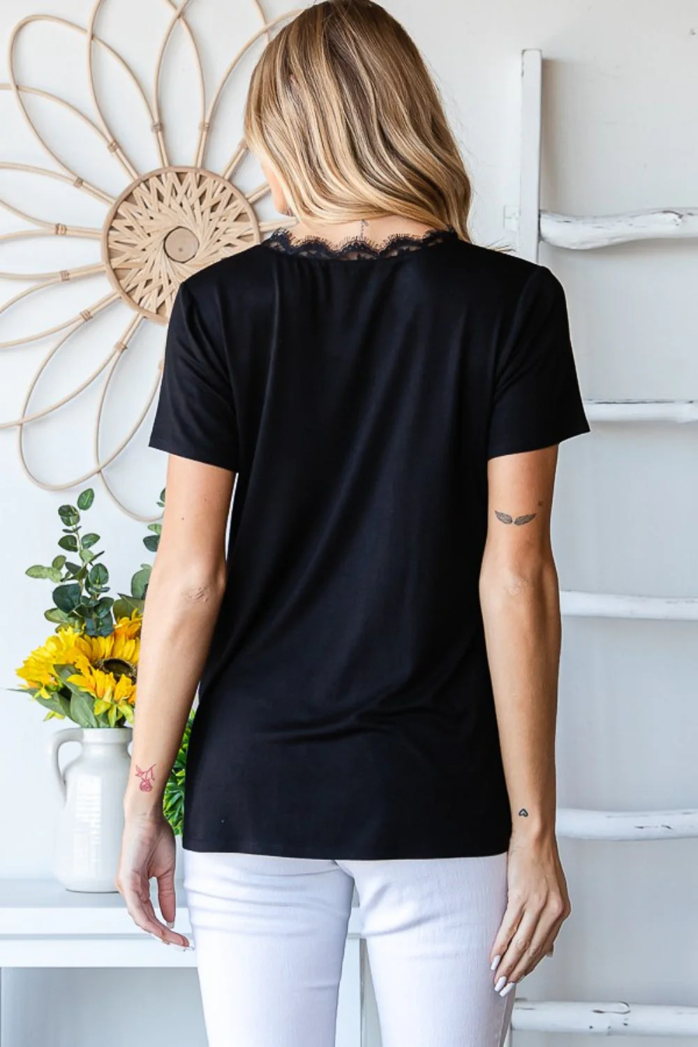 Heimish Lace Detail V-Neck Short Sleeve T-Shirt - Image 2