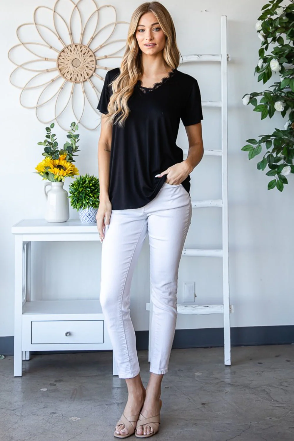 Heimish Lace Detail V-Neck Short Sleeve T-Shirt - Image 6