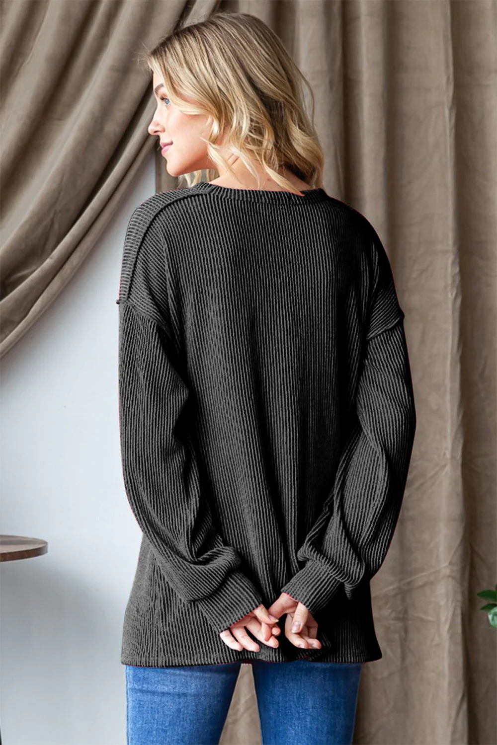 Heimish Ribbed Exposed Seam Long Sleeve T-Shirt - Image 2
