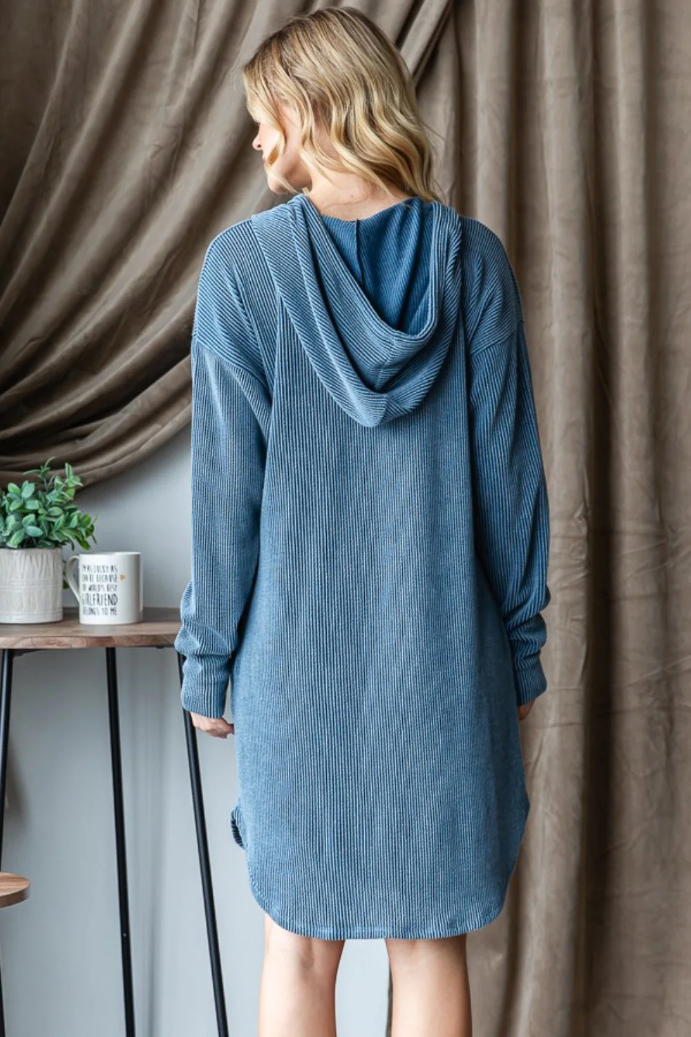 Heimish Ribbed Long Sleeve Hooded Dress - Image 2