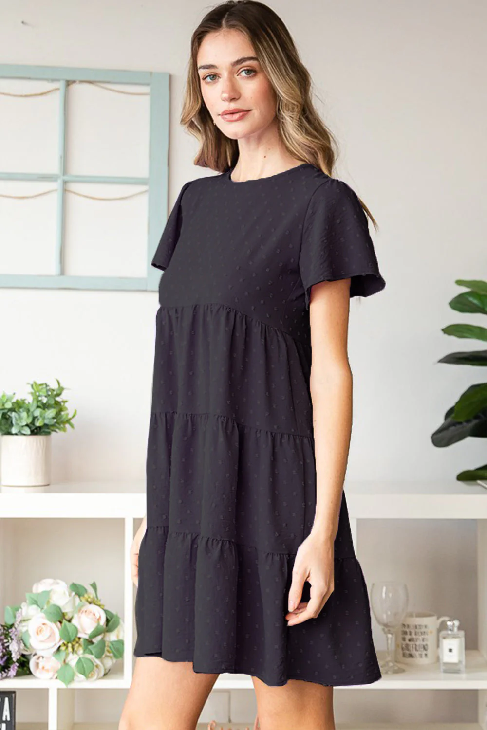 Heimish Swiss Dot Short Sleeve Tiered Dress - Image 3