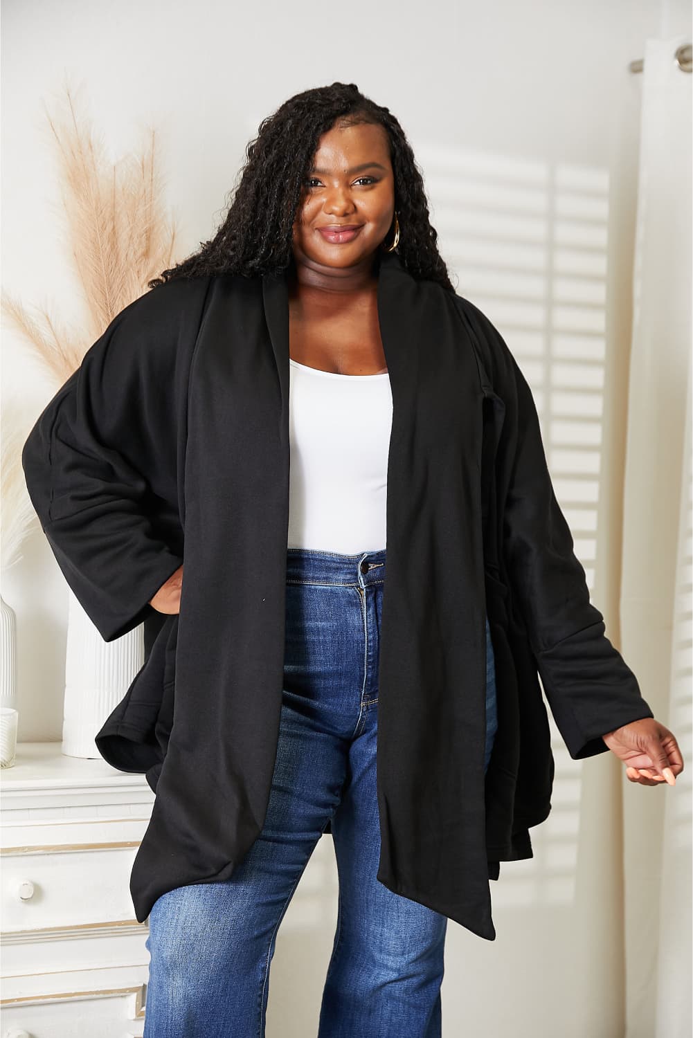 HEYSON Full Size Open Front Cardigan with Scarf Design - Image 11