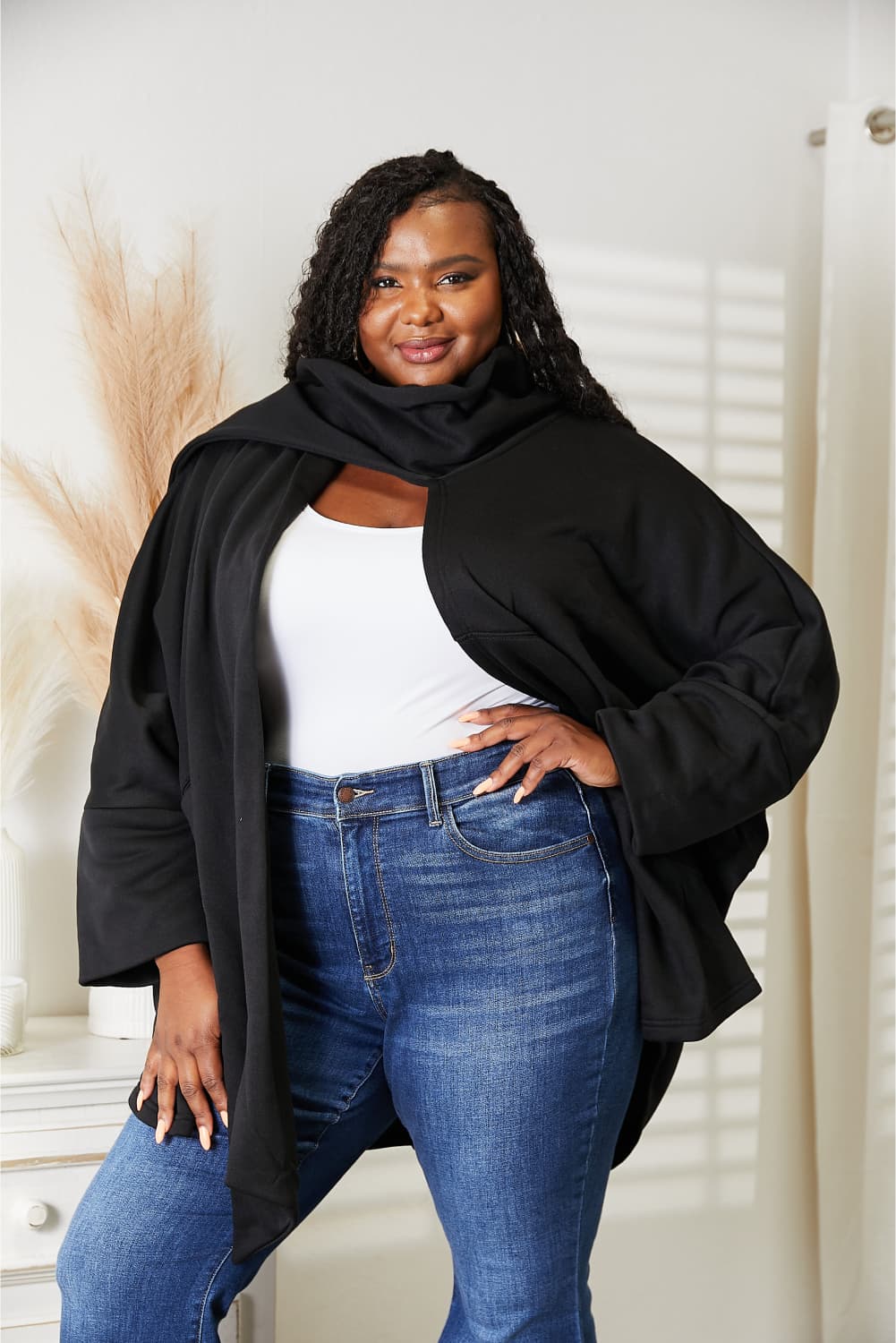 HEYSON Full Size Open Front Cardigan with Scarf Design - Image 14
