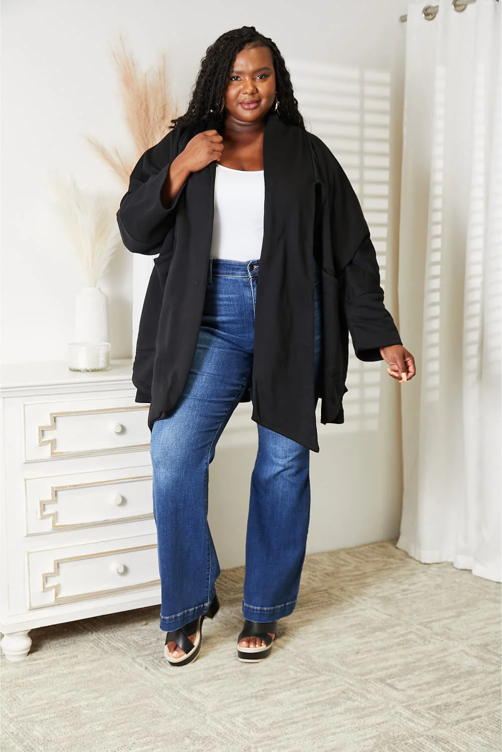 HEYSON Full Size Open Front Cardigan with Scarf Design - Image 17