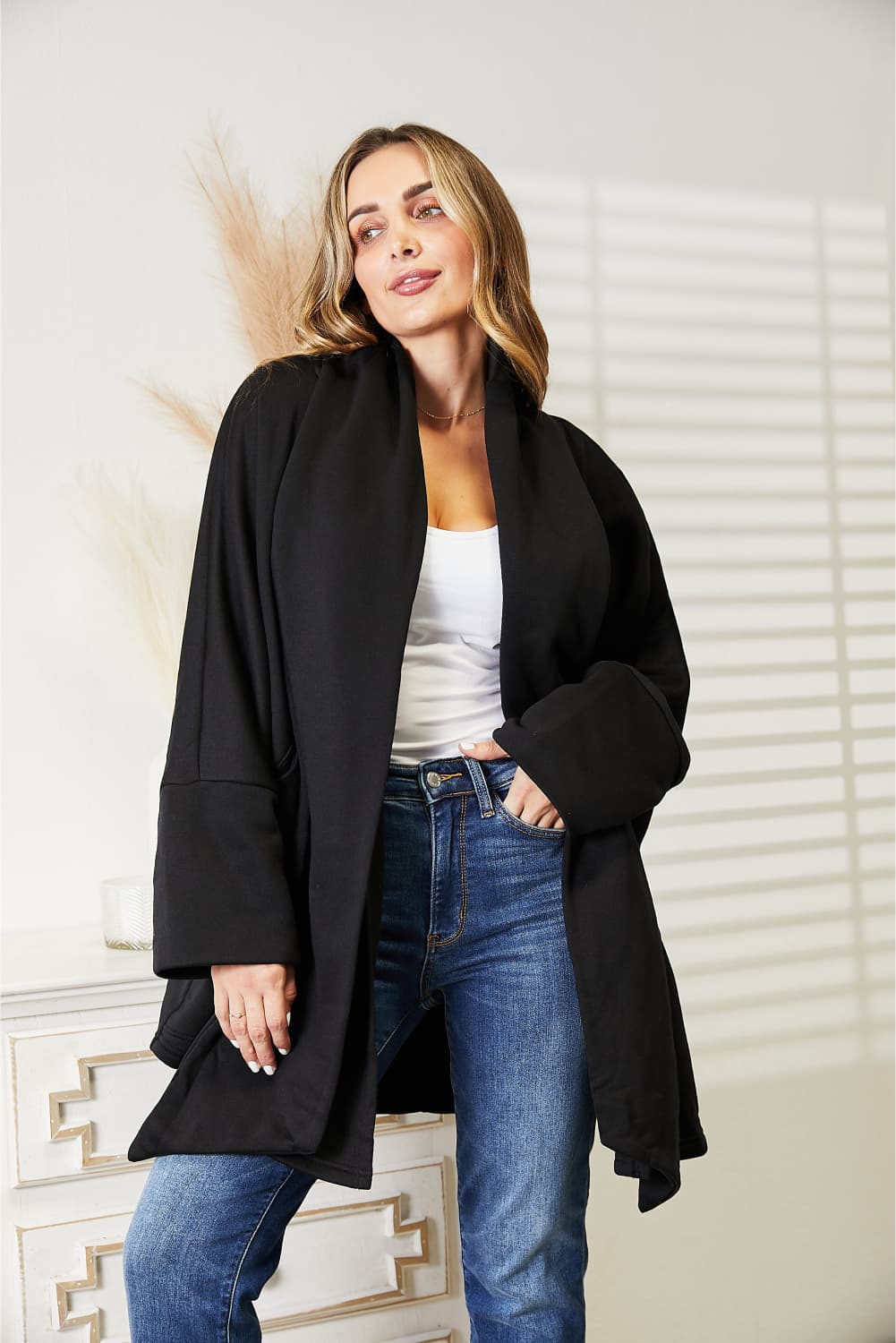HEYSON Full Size Open Front Cardigan with Scarf Design - Image 3