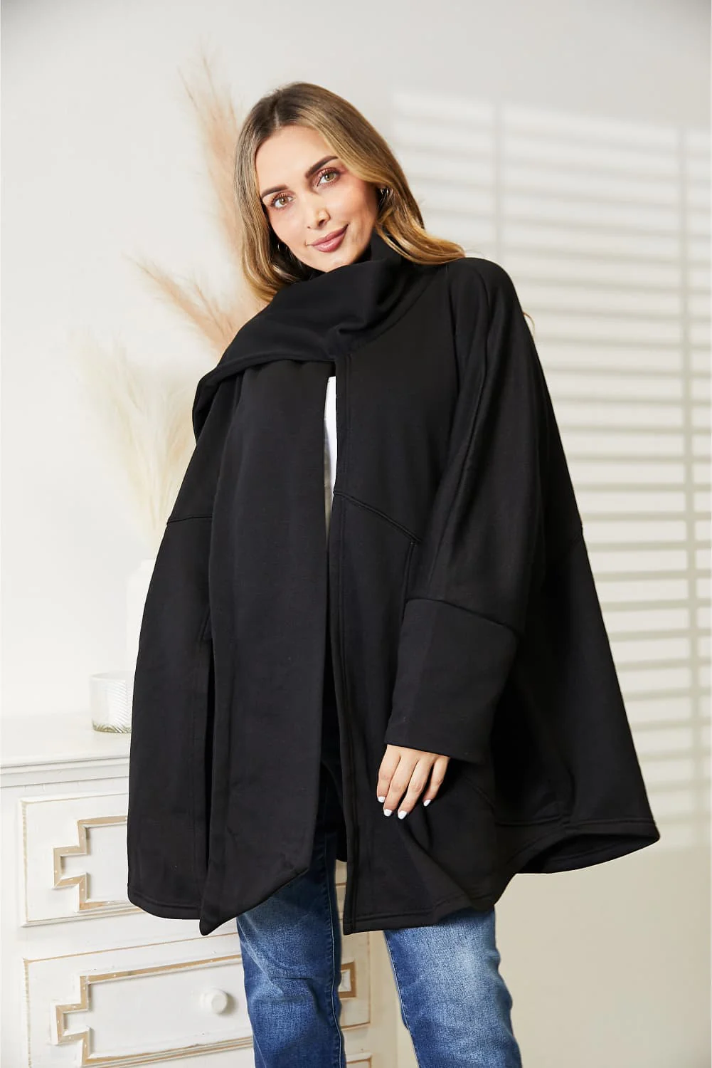 HEYSON Full Size Open Front Cardigan with Scarf Design - Image 4