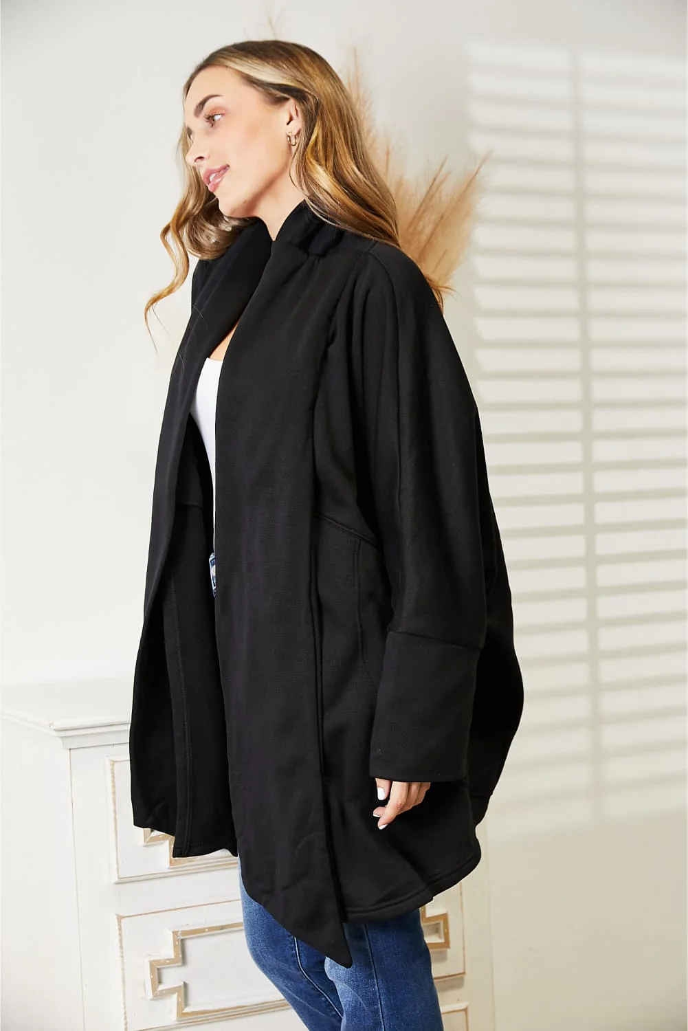 HEYSON Full Size Open Front Cardigan with Scarf Design - Image 6