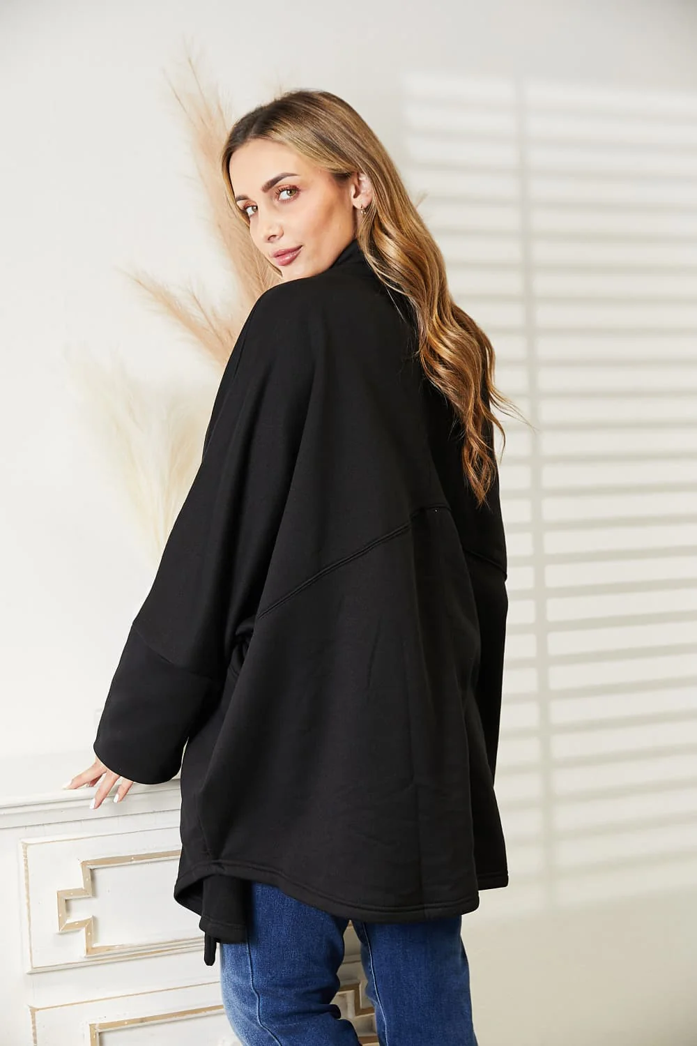HEYSON Full Size Open Front Cardigan with Scarf Design - Image 7