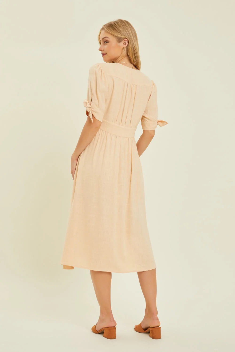 HEYSON Full Size Textured Linen V-Neck Button-Down Midi Dress - Image 2