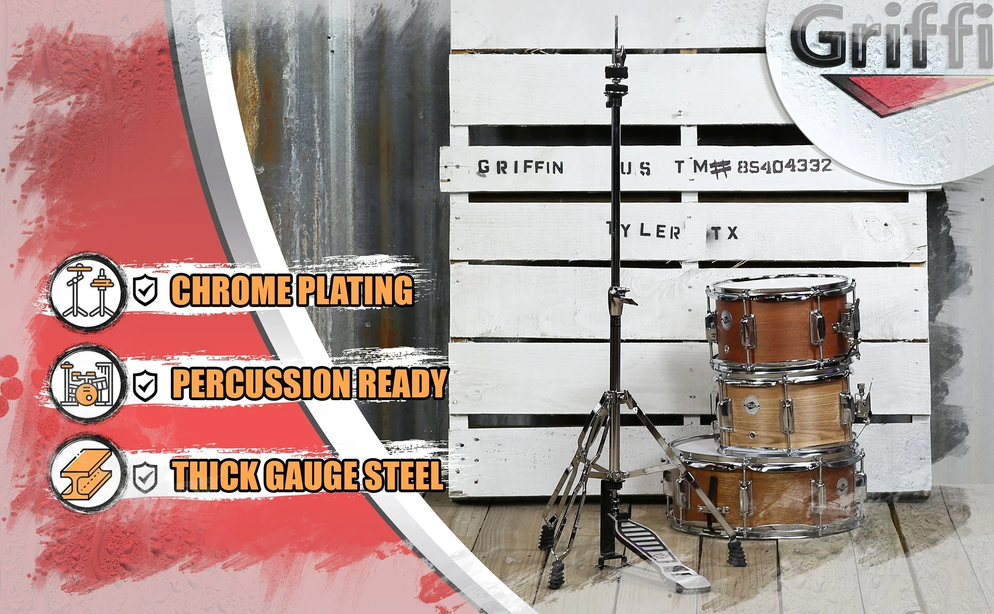 Hi-Hat Stand by GRIFFIN - Deluxe Hi Hat Cymbal Pedal With Drum Key - HiHat Mount with Chrome Double Braced Hardware Accessory Set - Adjustable Holder by GeekStands.com - Image 6