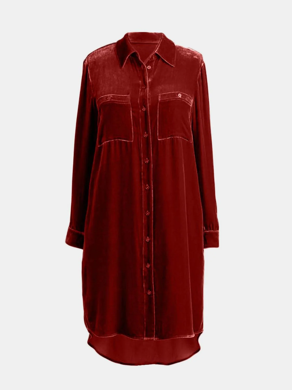 High-Low Button Up Long Sleeve Knee Length Dress - Image 11