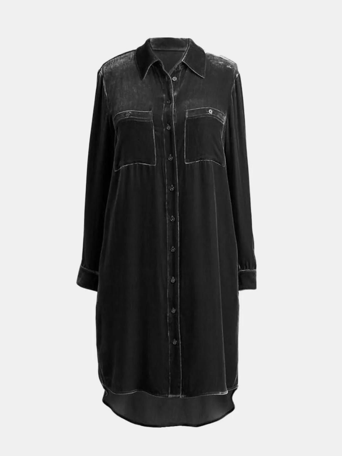 High-Low Button Up Long Sleeve Knee Length Dress - Image 3