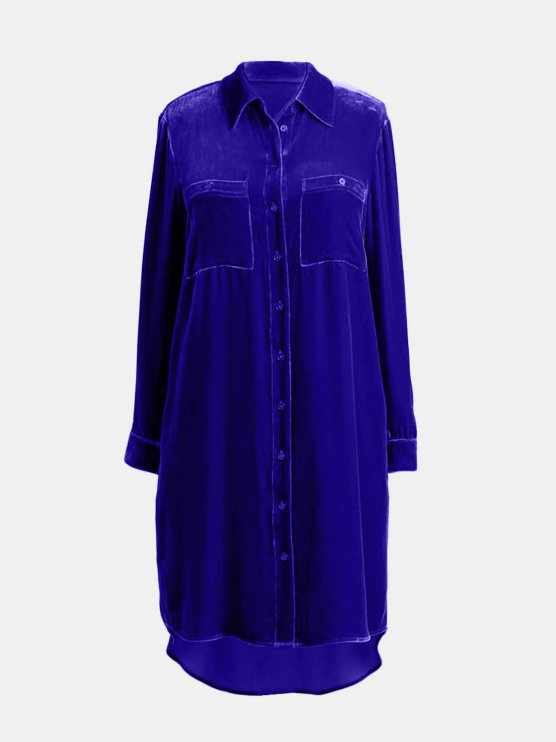 High-Low Button Up Long Sleeve Knee Length Dress - Image 7