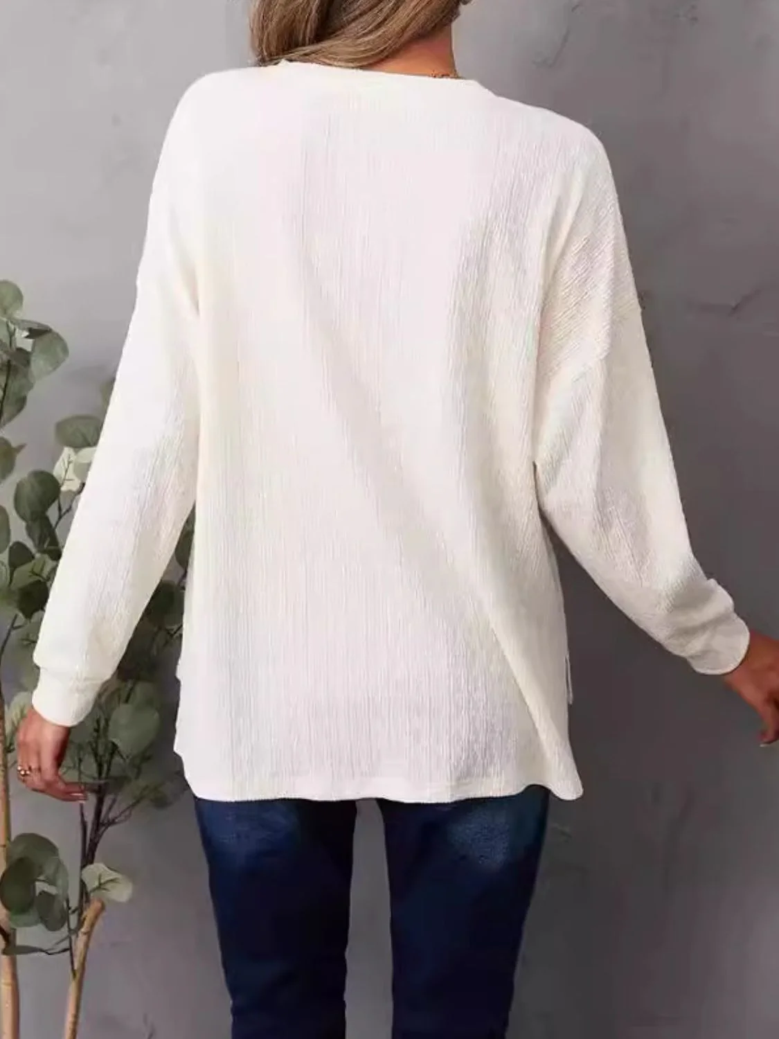 High-Low Quarter Snap Round Neck T-Shirt - Image 2