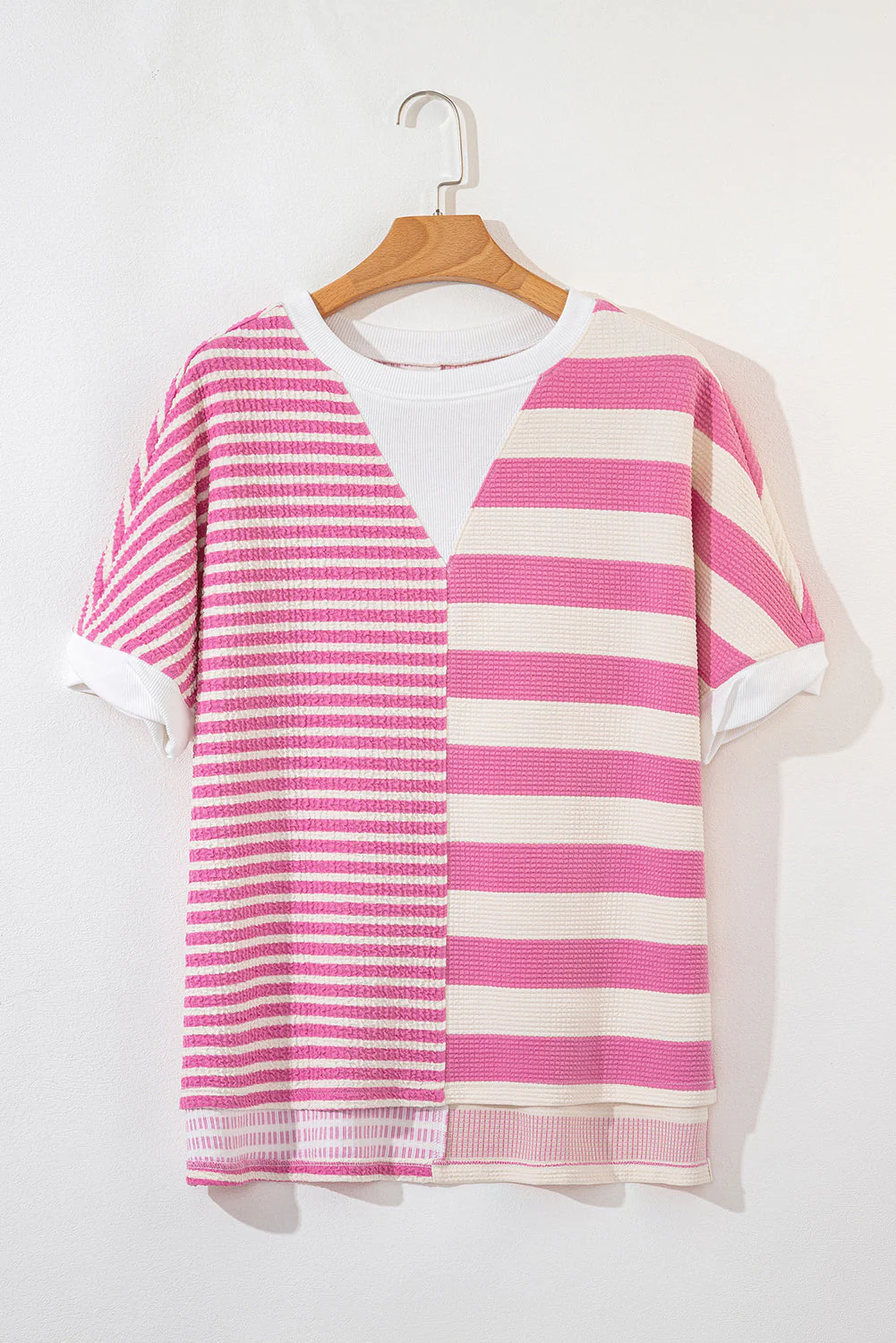 High-Low Striped Round Neck Short Sleeve T-Shirt - Image 6
