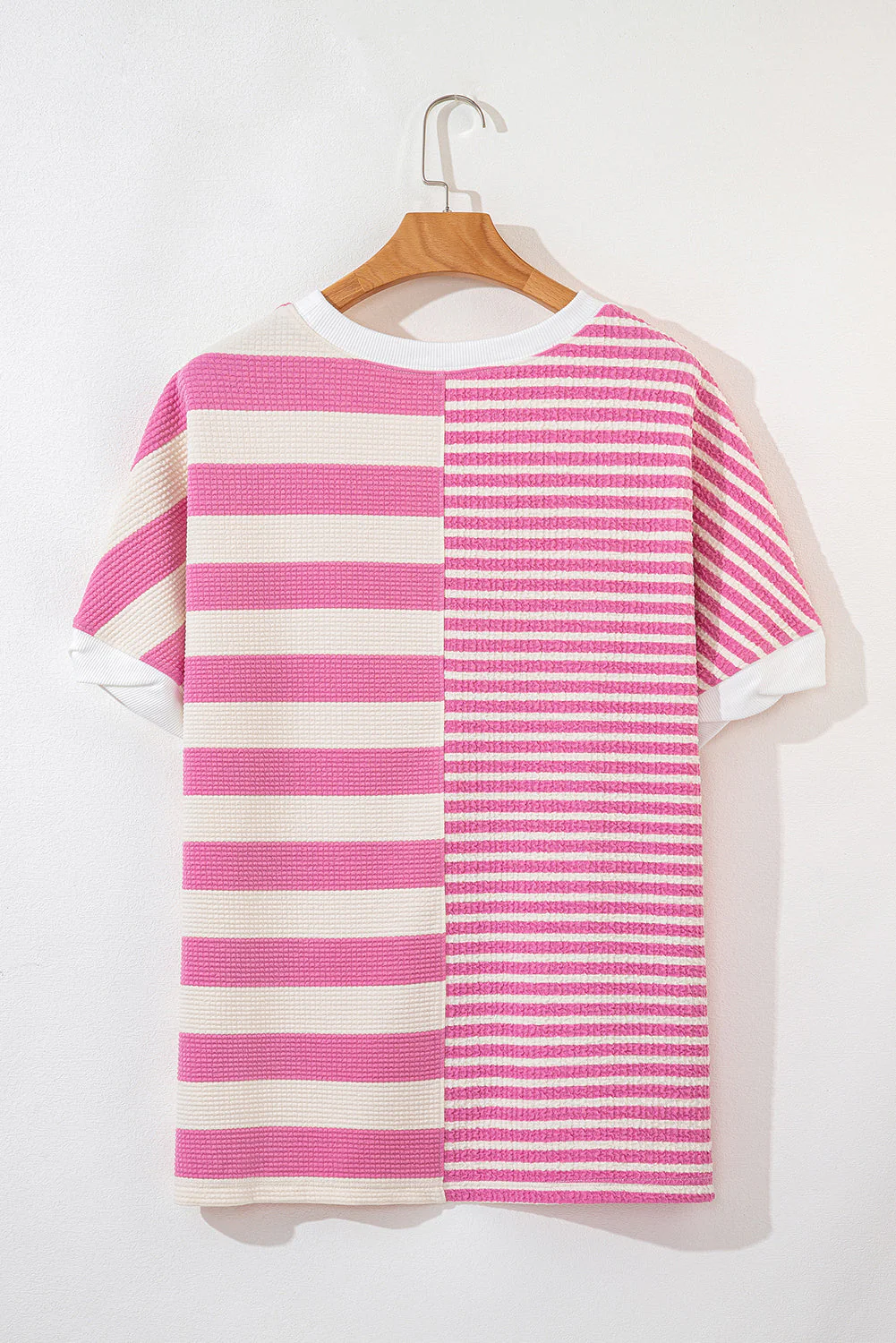 High-Low Striped Round Neck Short Sleeve T-Shirt - Image 7
