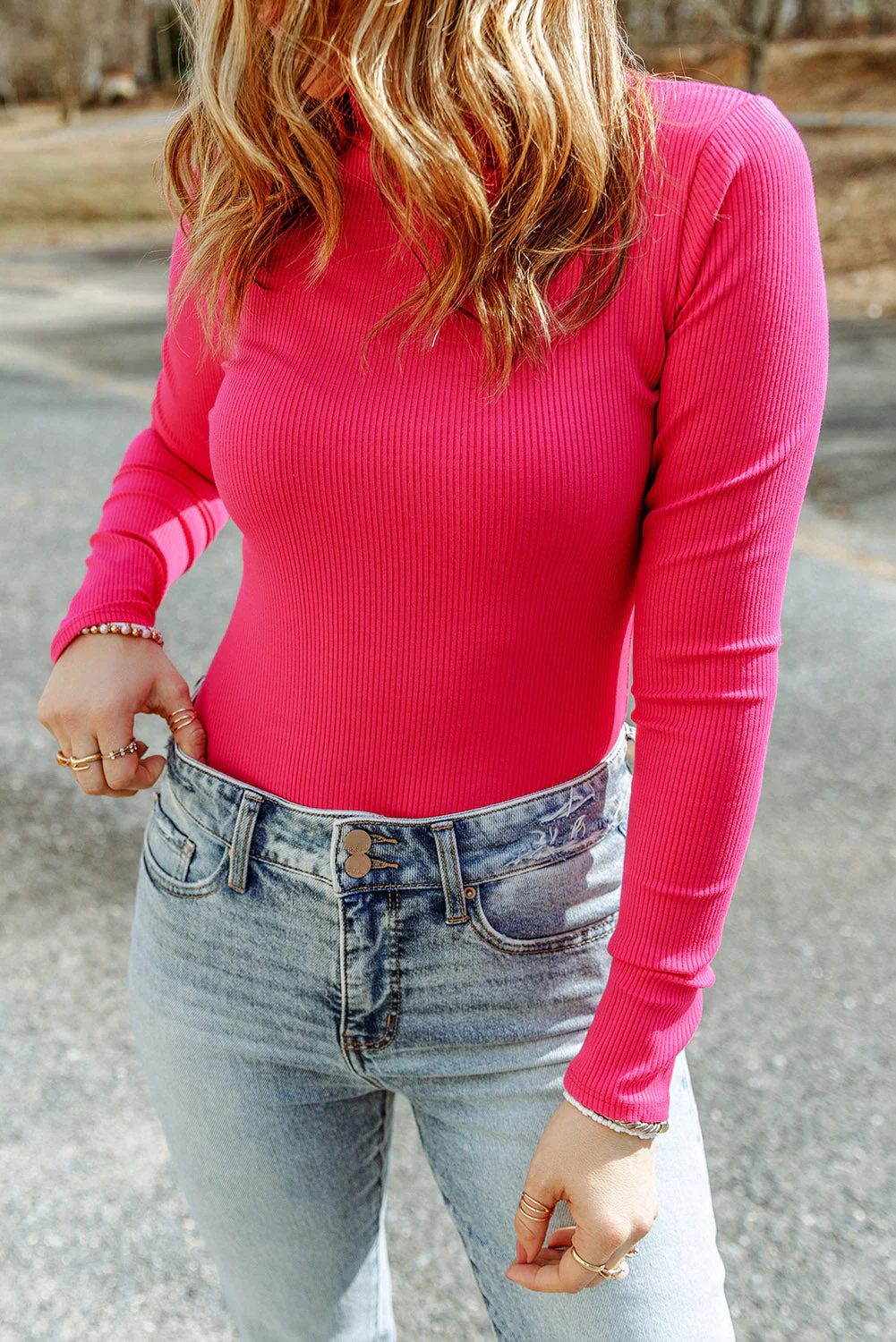 High Neck Long Sleeve Ribbed Top - Image 6