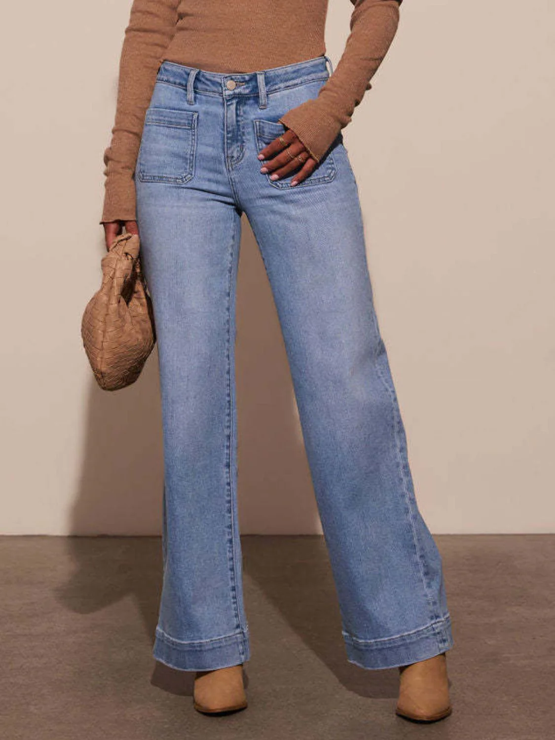 High Rise Front Pocket Patch Wide Leg Jeans - Image 6