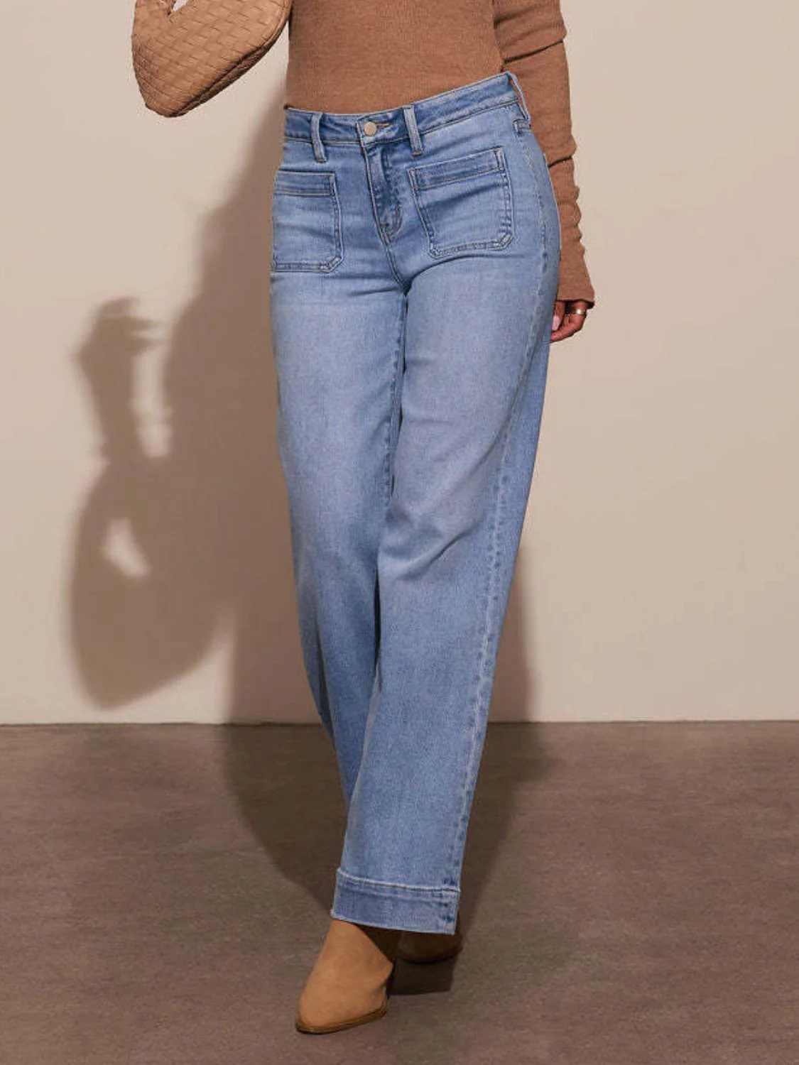 High Rise Front Pocket Patch Wide Leg Jeans - Image 7
