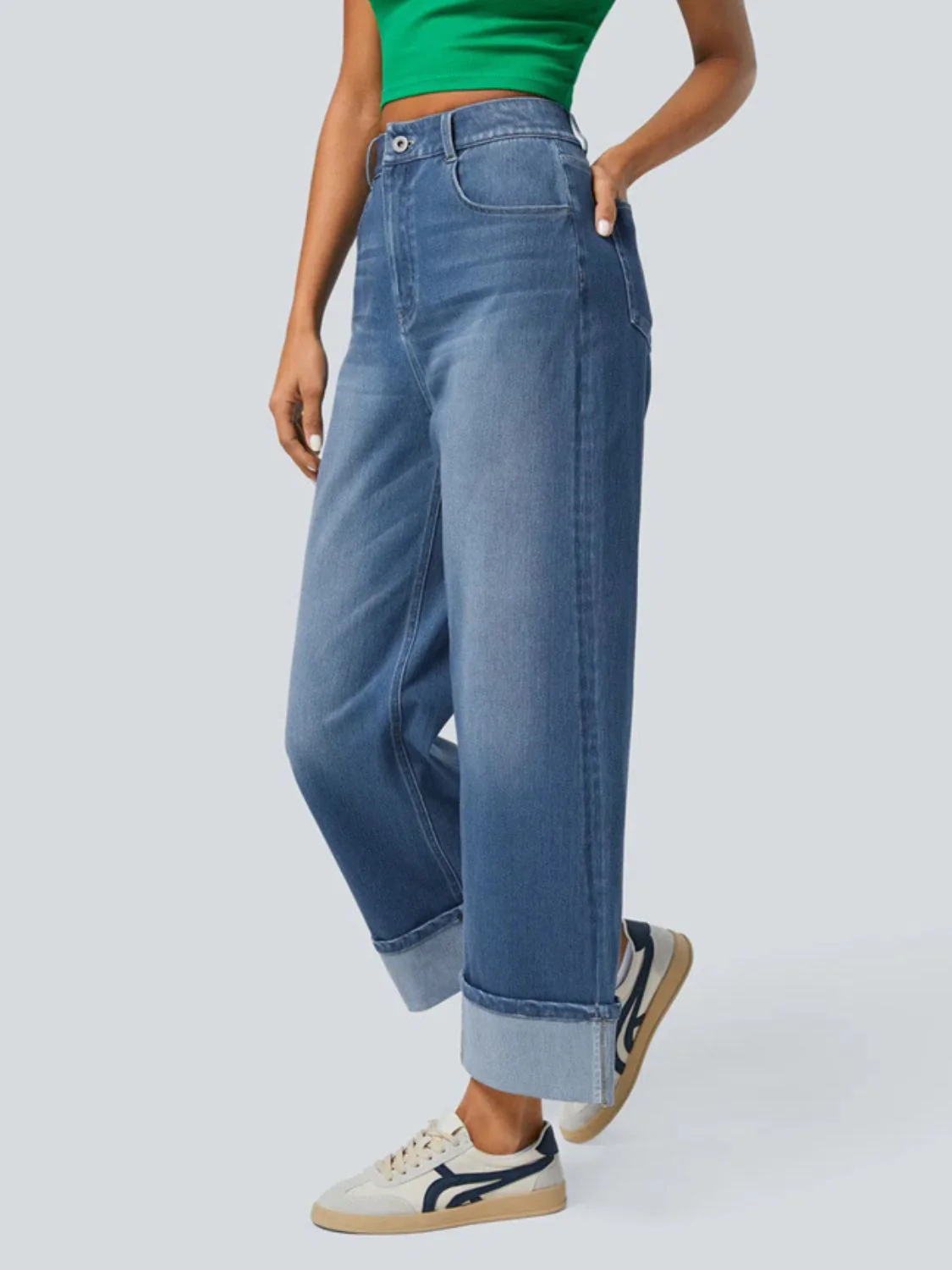 High Rise Rolled Straight Leg Jeans - Image 2