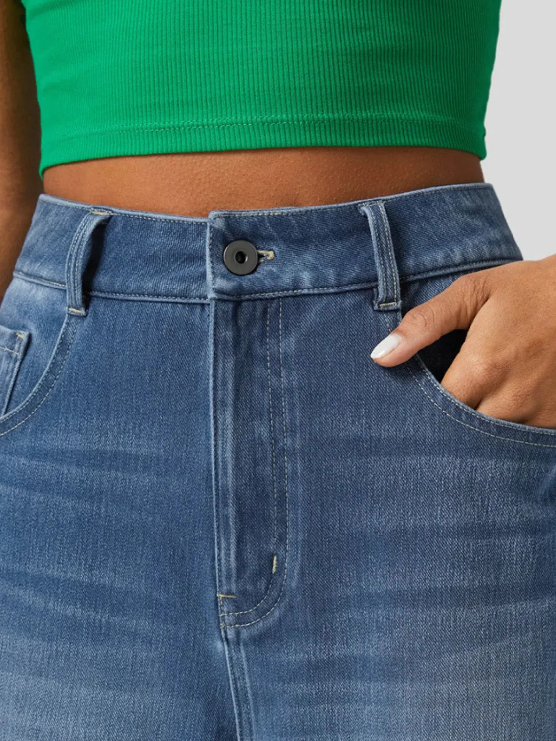 High Rise Rolled Straight Leg Jeans - Image 4