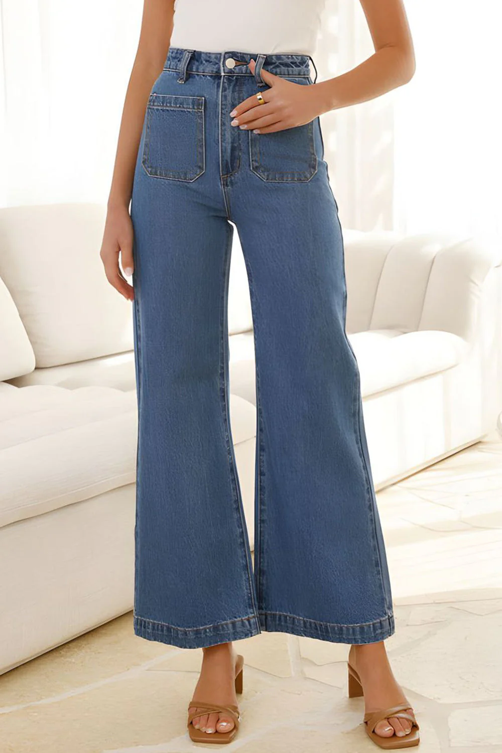 High Waist Bootcut Jeans with Pockets - Image 2