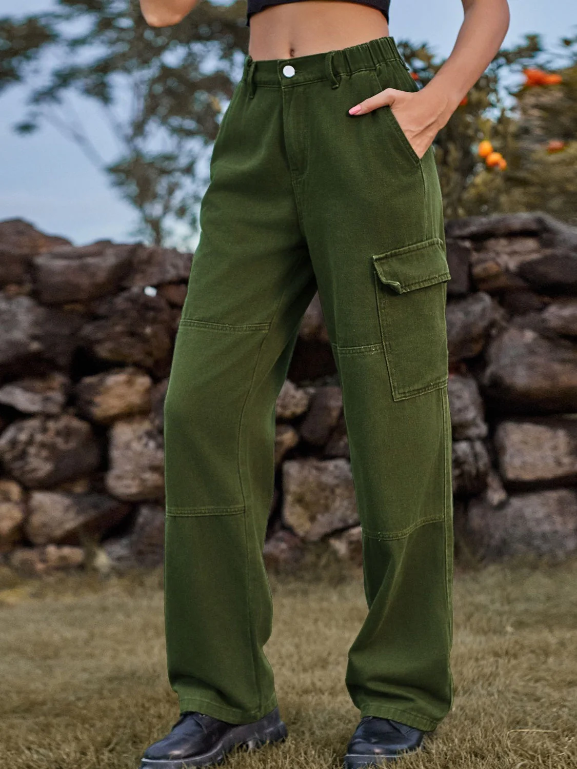 High Waist Cargo Straight Jeans - Image 5