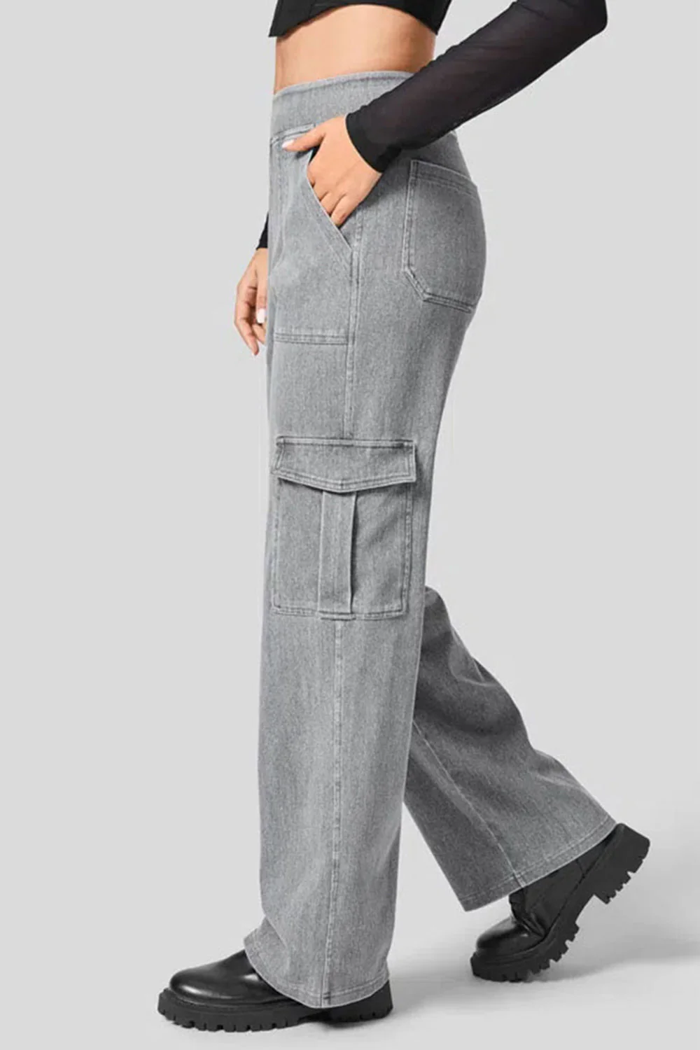 High Waist Straight Leg Cargo Jeans - Image 2