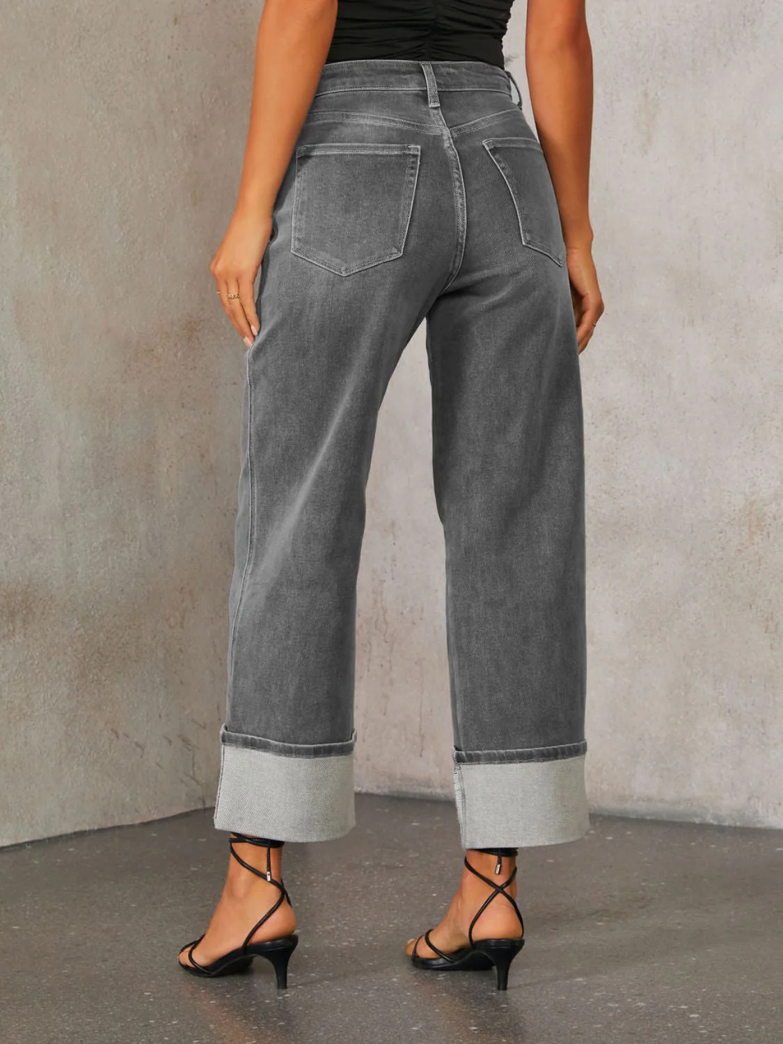 High Waisted Straight Leg Rolled Jeans - Image 11