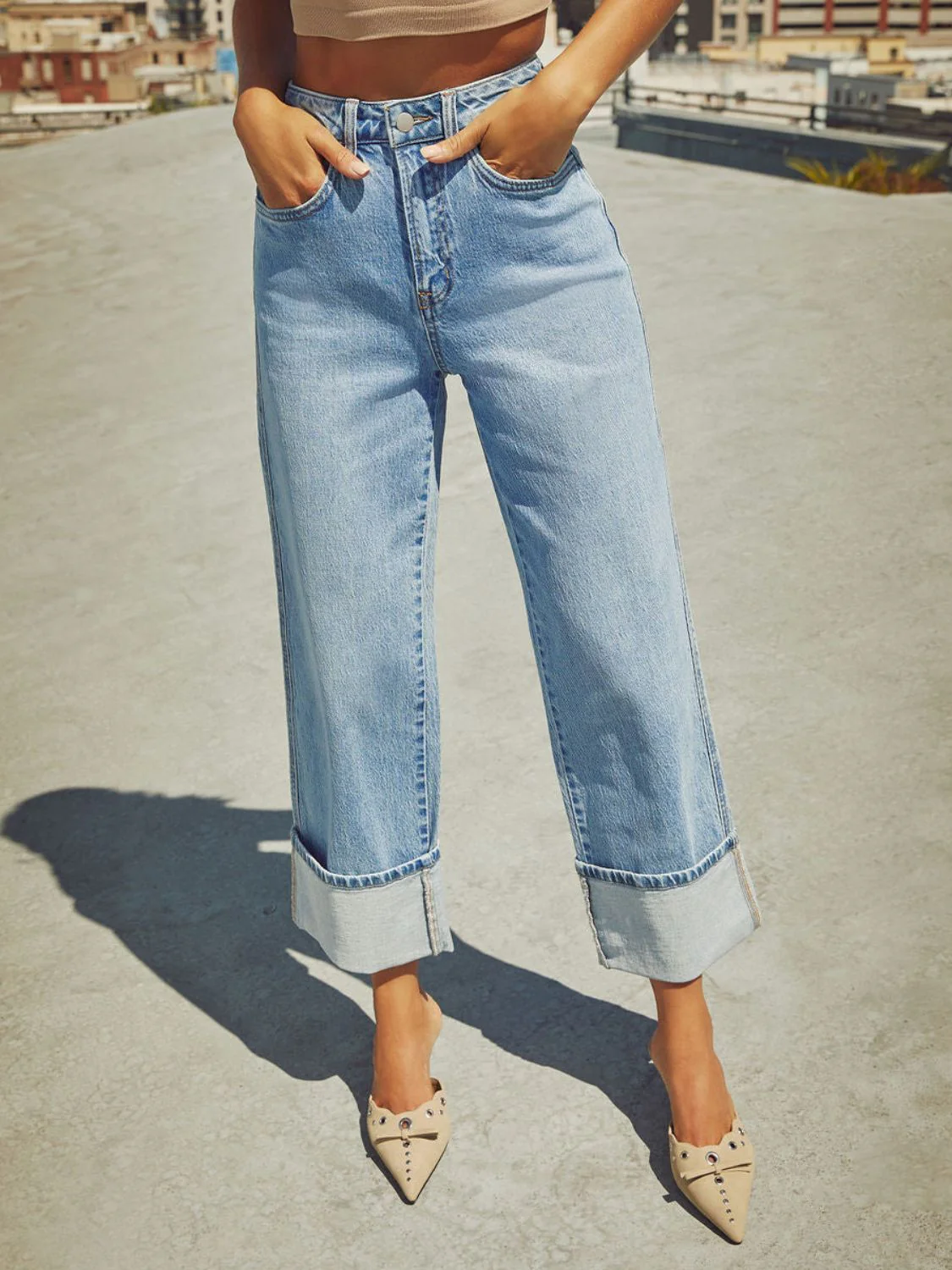 High Waisted Straight Leg Rolled Jeans - Image 15