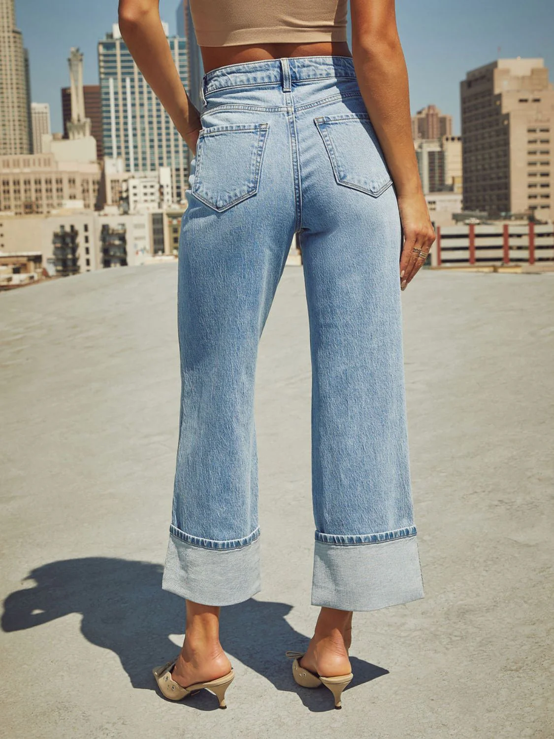 High Waisted Straight Leg Rolled Jeans - Image 18