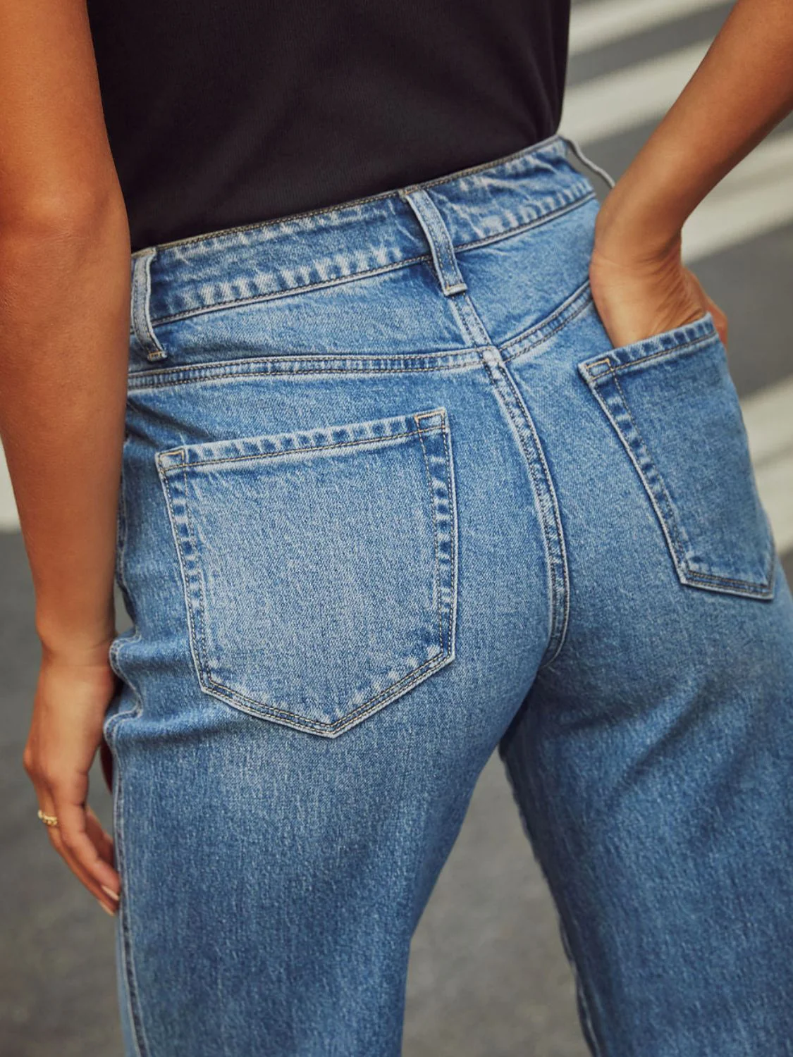 High Waisted Straight Leg Rolled Jeans - Image 3