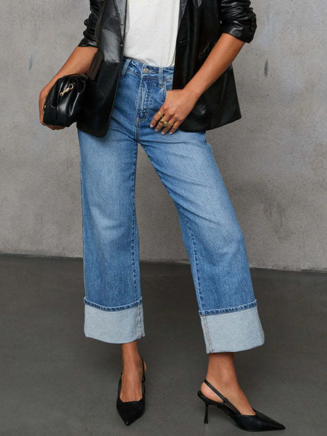 High Waisted Straight Leg Rolled Jeans - Image 5