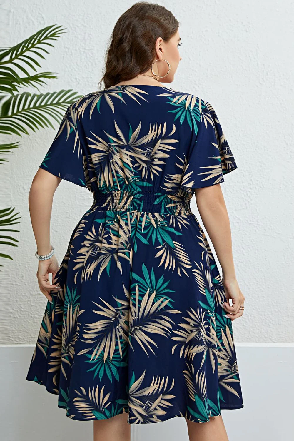 Honey Botanical Print Flutter Sleeve Smocked Waist Dress - Image 2