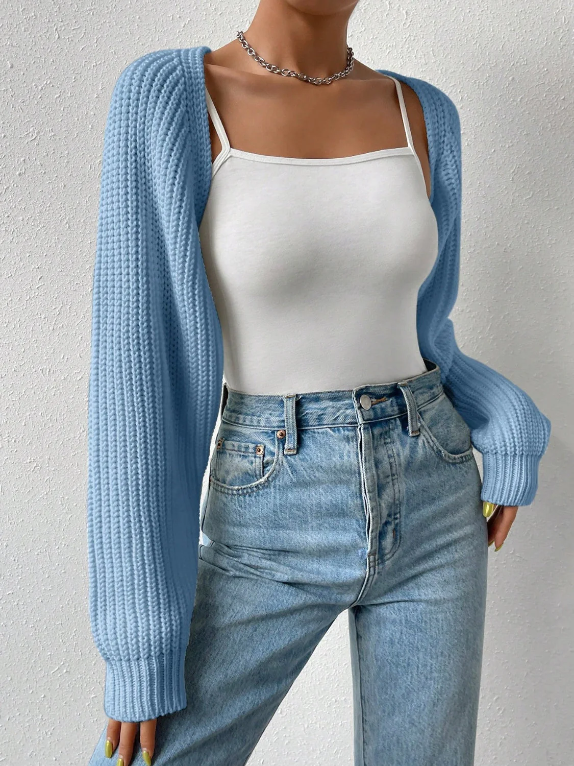 Honey Open Front Long Sleeve Cropped Cardigan - Image 12