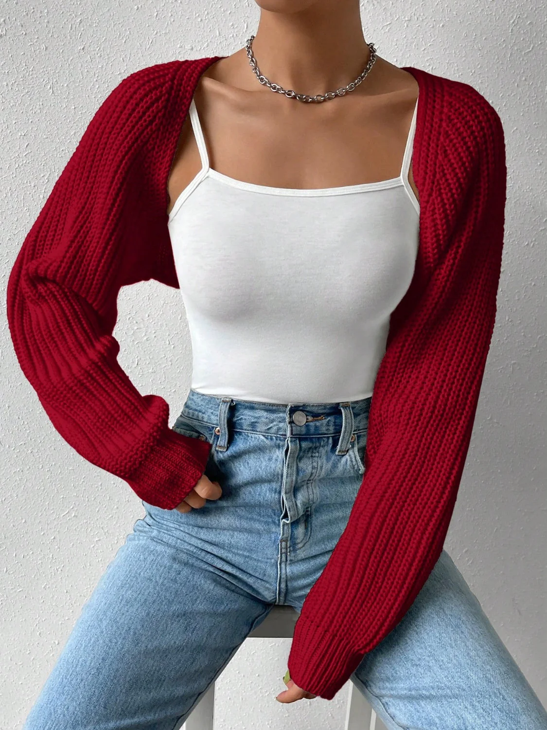 Honey Open Front Long Sleeve Cropped Cardigan - Image 13