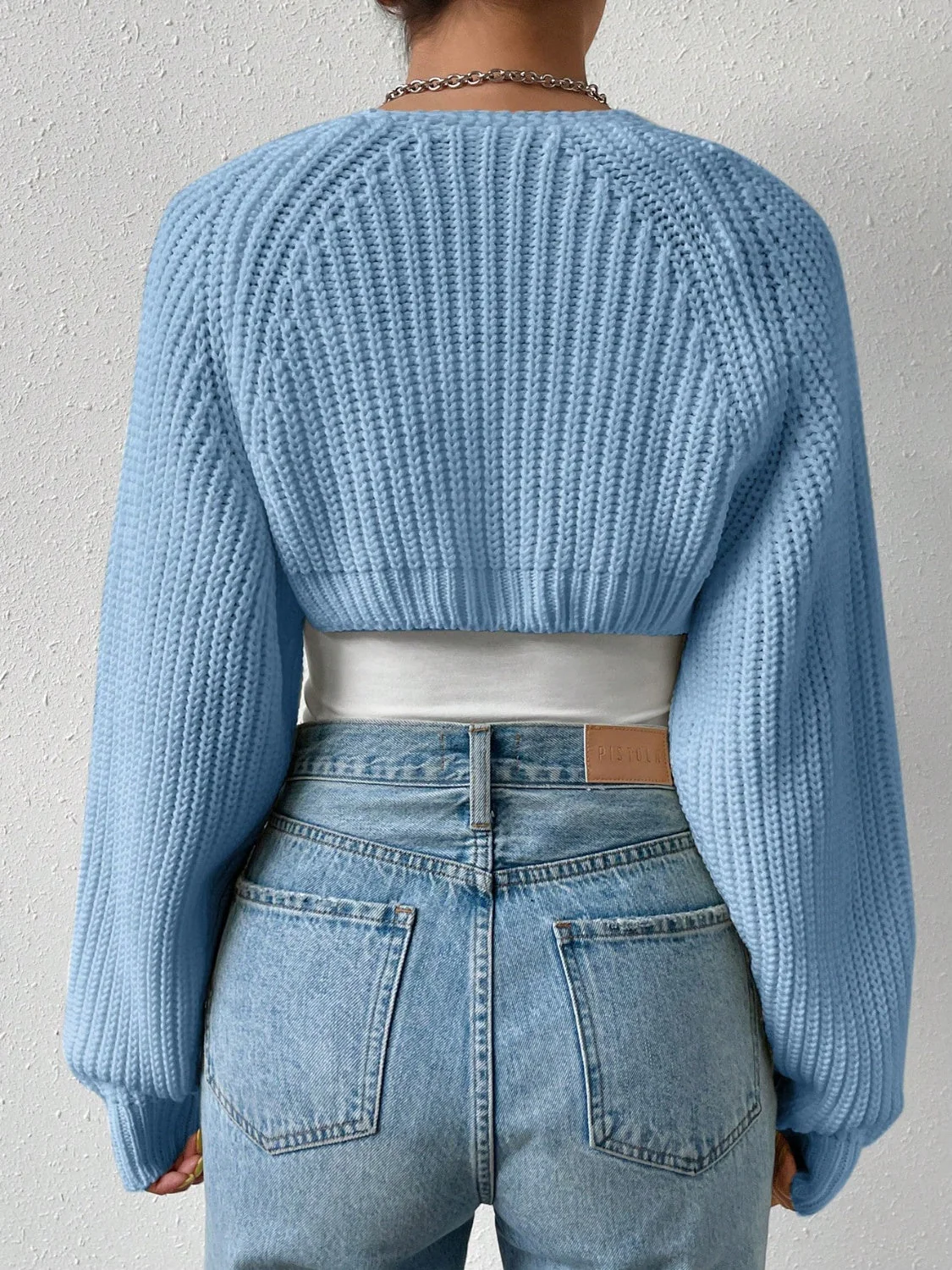 Honey Open Front Long Sleeve Cropped Cardigan - Image 8
